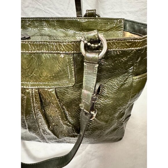 Coach Olive Green Patent Leather Tote With Adjustable Shoulder Strap & Side Buck - Picture 5 of 15
